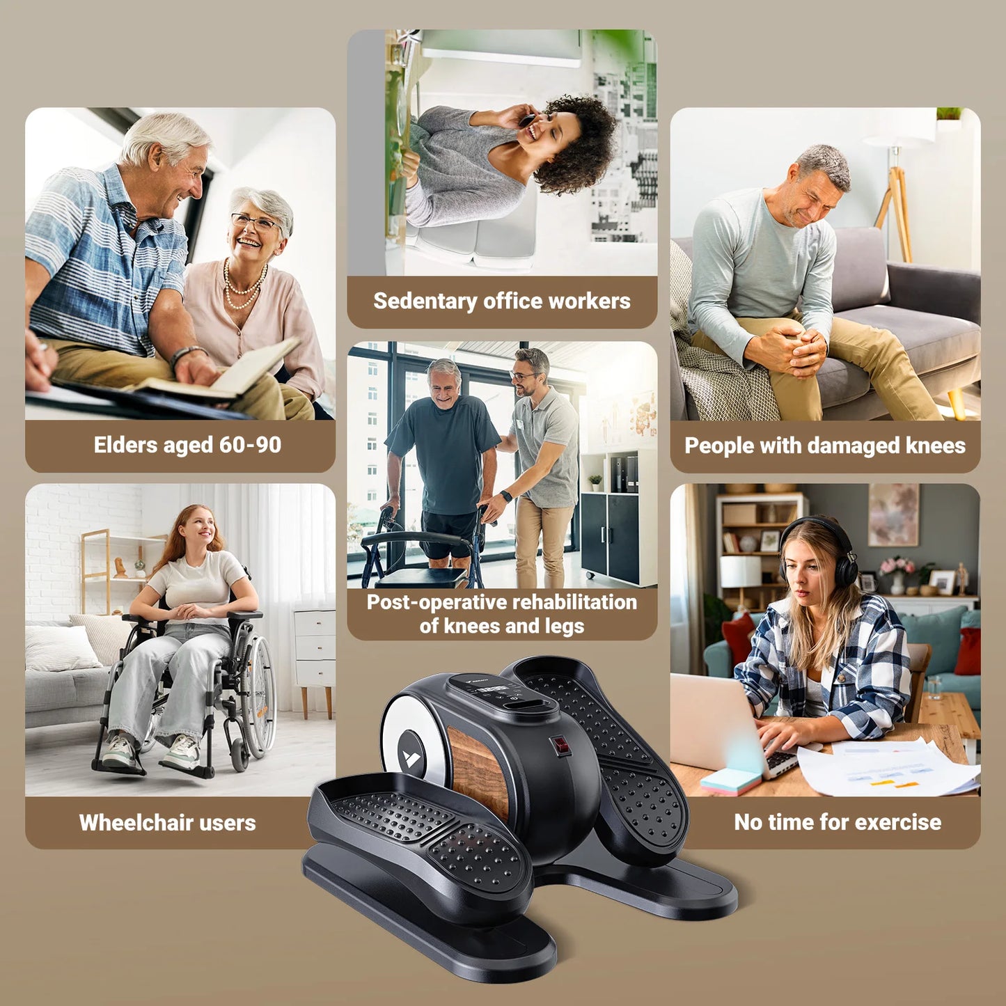 Under Desk Elliptical Machine with Remote Control – Mini Electric Leg Exerciser, Compact Seated Pedal Trainer for Home Office & Seniors - Vellévia