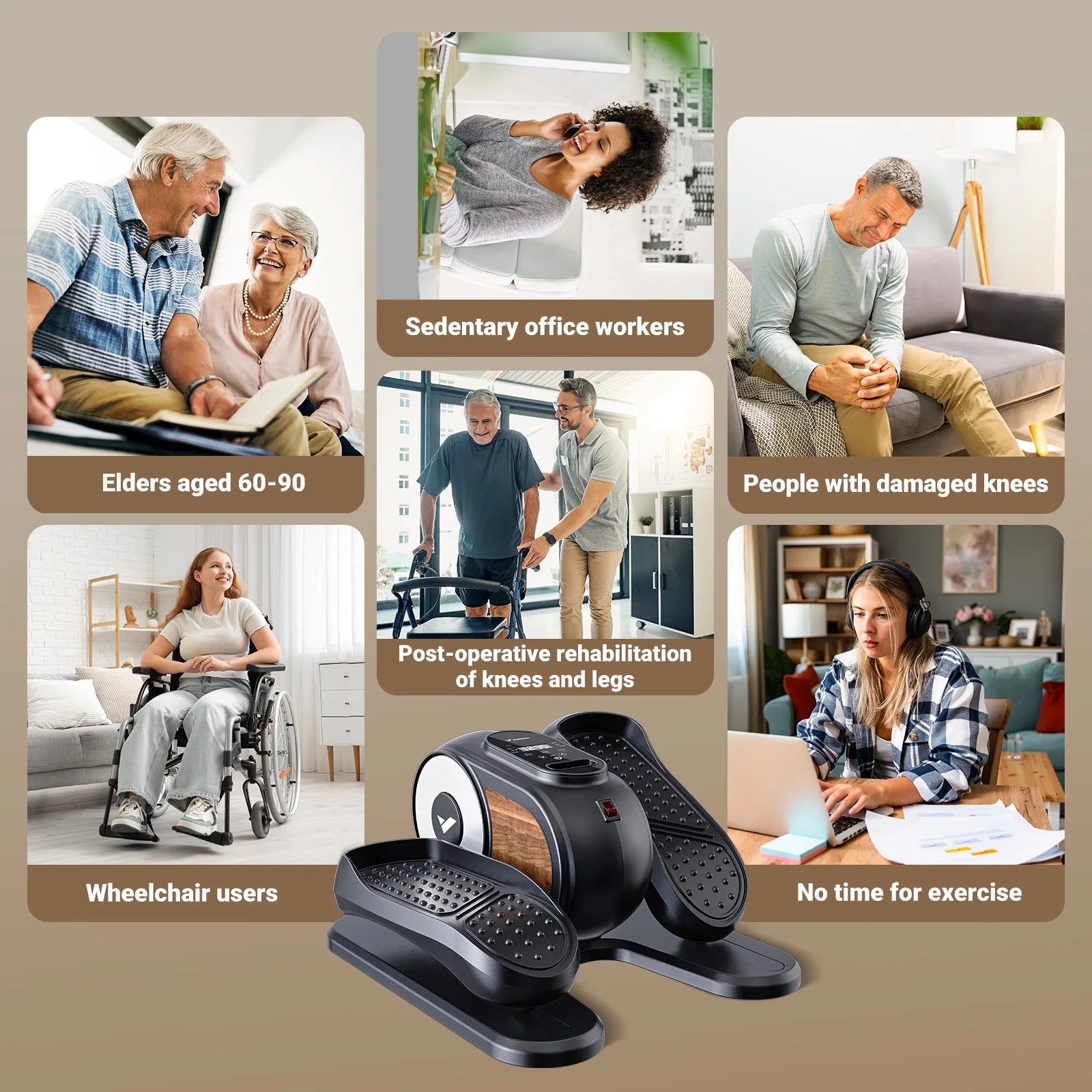 Under Desk Elliptical Machine with Remote Control – Mini Electric Leg Exerciser, Compact Seated Pedal Trainer for Home Office & Seniors - Vellévia