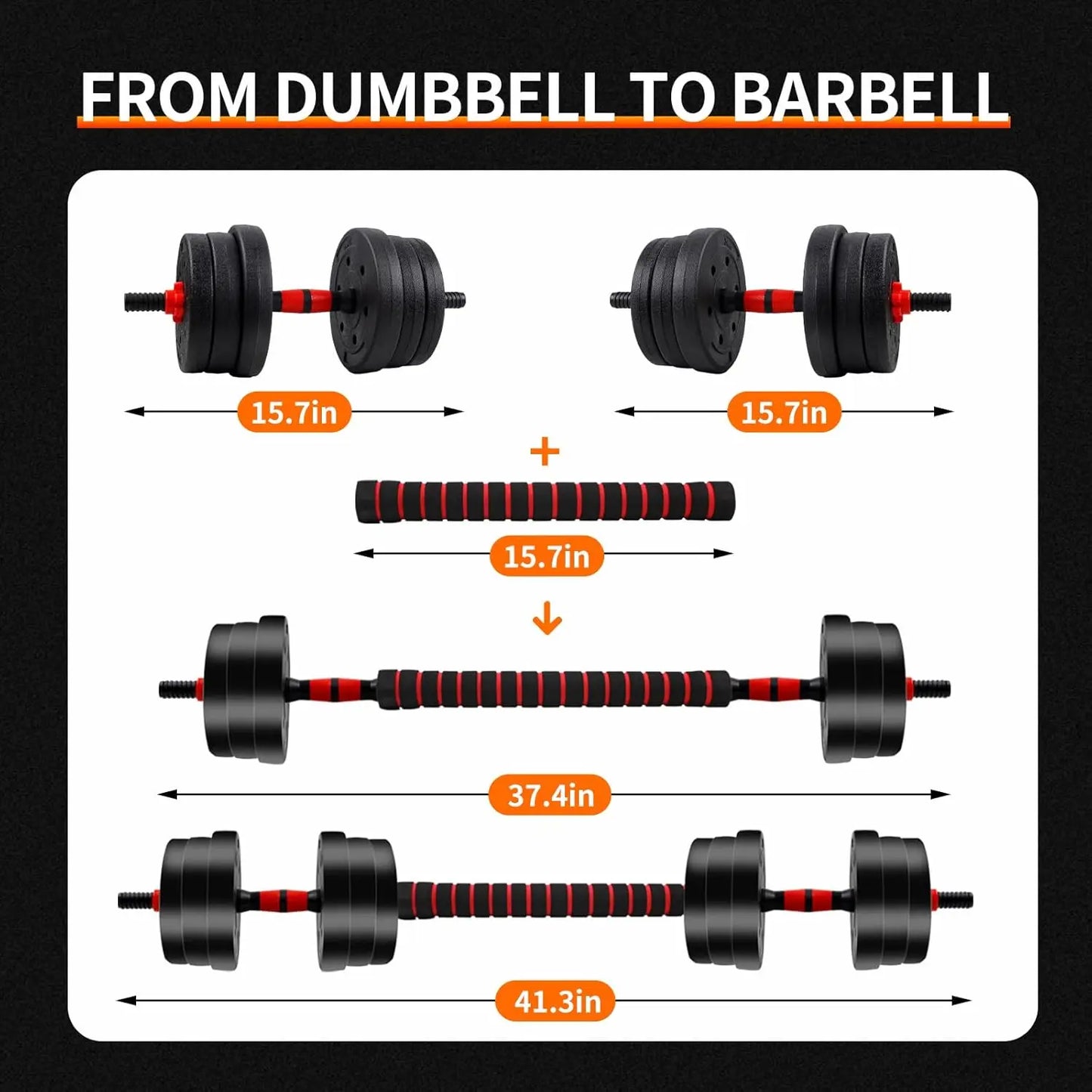 5–44 lbs Adjustable Dumbbell to Barbell Set – Anti-Slip Grip Strength Training Weights for Home Gym - Vellévia