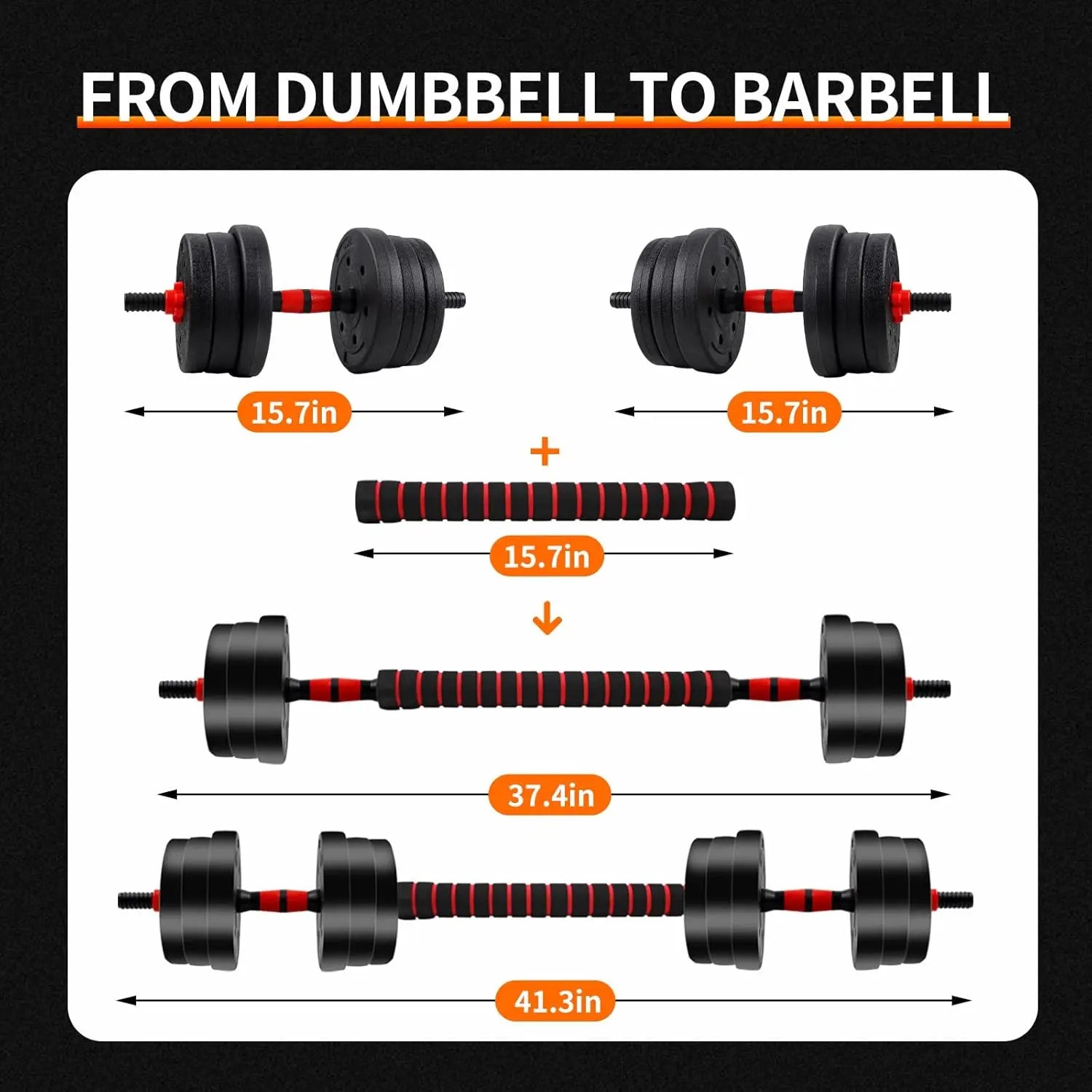 5–44 lbs Adjustable Dumbbell to Barbell Set – Anti-Slip Grip Strength Training Weights for Home Gym - Vellévia