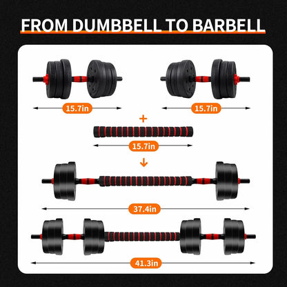 5–44 lbs Adjustable Dumbbell to Barbell Set – Anti-Slip Grip Strength Training Weights for Home Gym - Vellévia