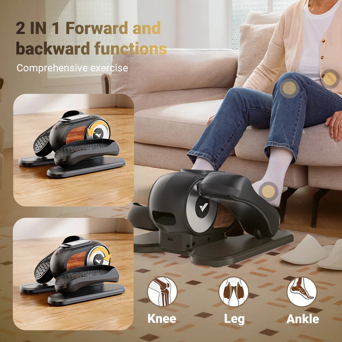 Under Desk Elliptical Machine with Remote Control – Mini Electric Leg Exerciser, Compact Seated Pedal Trainer for Home Office & Seniors - Vellévia
