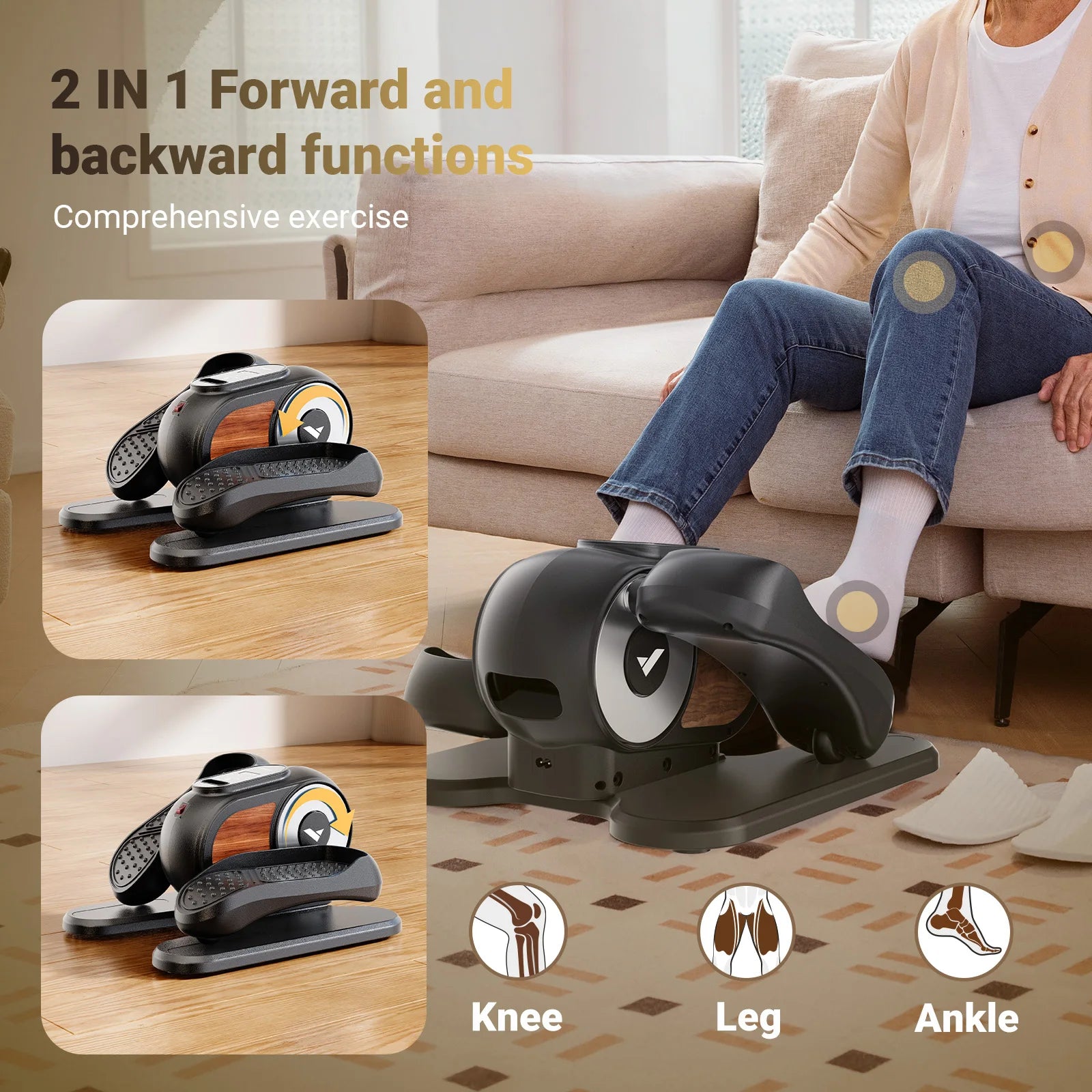 Under Desk Elliptical Machine with Remote Control – Mini Electric Leg Exerciser, Compact Seated Pedal Trainer for Home Office & Seniors - Vellévia