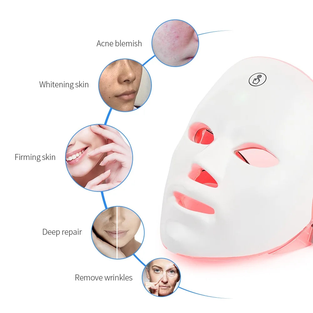Rechargeable 7 Color LED Facial Mask – Photon Light Therapy Beauty Mask for Home Skincare - Vellévia