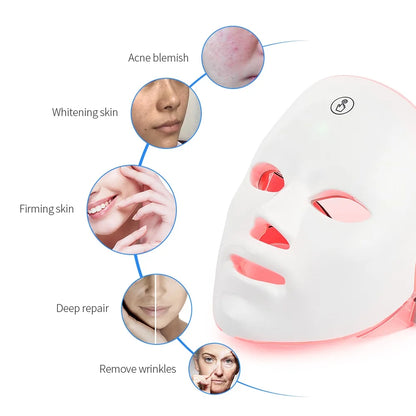 Rechargeable 7 Color LED Facial Mask – Photon Light Therapy Beauty Mask for Home Skincare - Vellévia