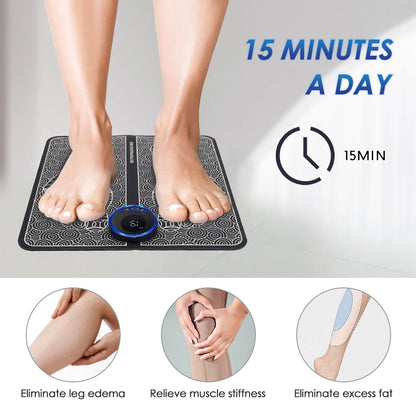 Rechargeable EMS Foot Massager Pad – Electric Muscle Stimulation Mat with Remote Control - Vellévia
