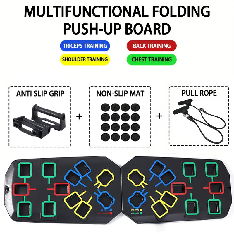 Folding Push Up Board Set – Color-Coded Multifunctional Upper Body Strength Training System - Vellévia