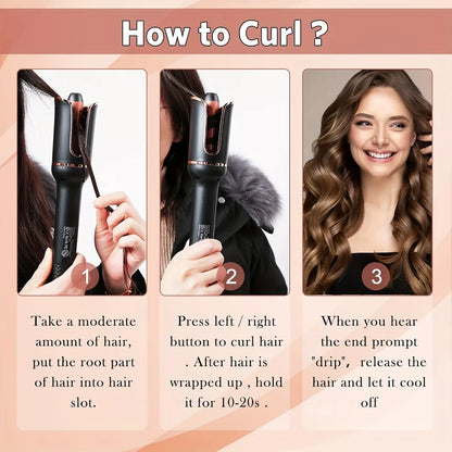 Automatic Hair Curler with Tourmaline Ceramic Barrel – Digital Rotating Curling Iron 160–220°C - Vellévia