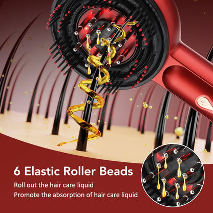 Electric Scalp Massager Hair Growth Comb with Red LED Therapy & Oil Applicator – Microcurrent Kneading Head Massage Brush - Vellévia