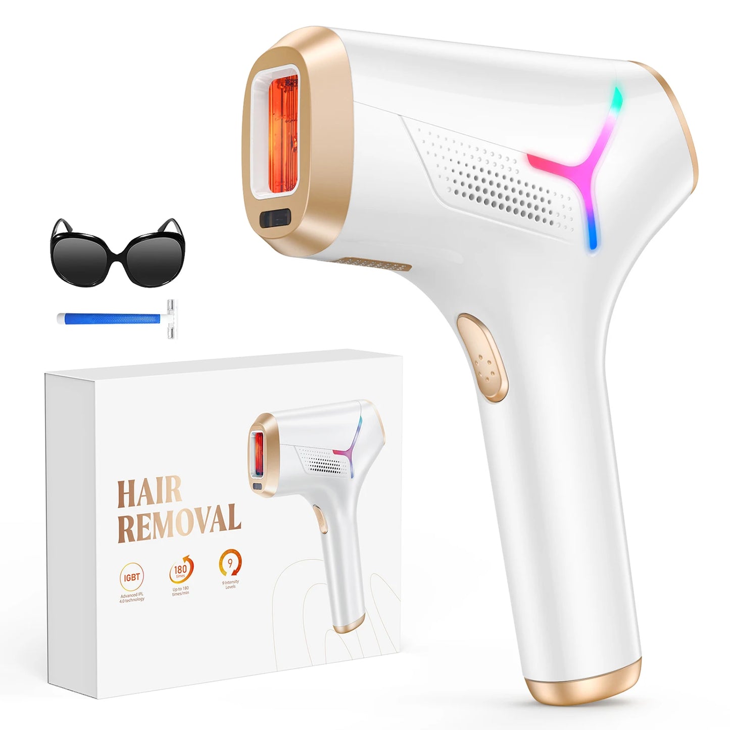 IPL Hair Removal Device with 990,000 Flashes – 9 Energy Levels for Body, Face and Bikini - Vellévia