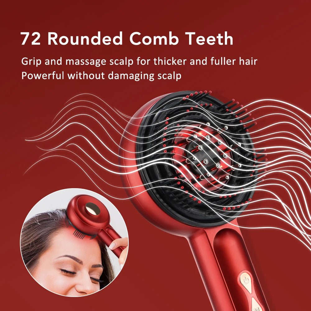 Electric Scalp Massager Hair Growth Comb with Red LED Therapy & Oil Applicator – Microcurrent Kneading Head Massage Brush - Vellévia