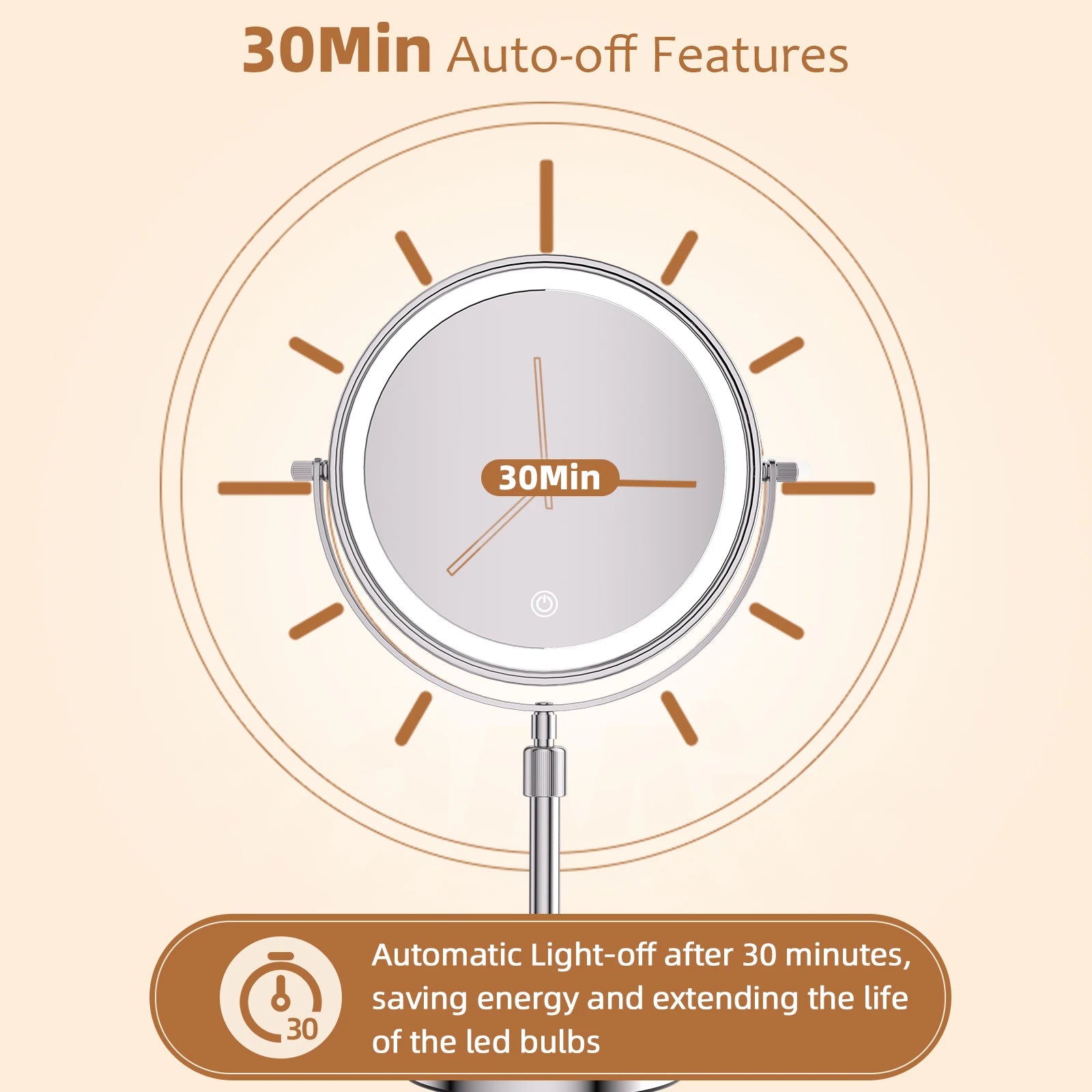 8 Inch LED Makeup Mirror with Light – 1X/10X Magnification, 3 Color Modes, Adjustable Height - Vellévia