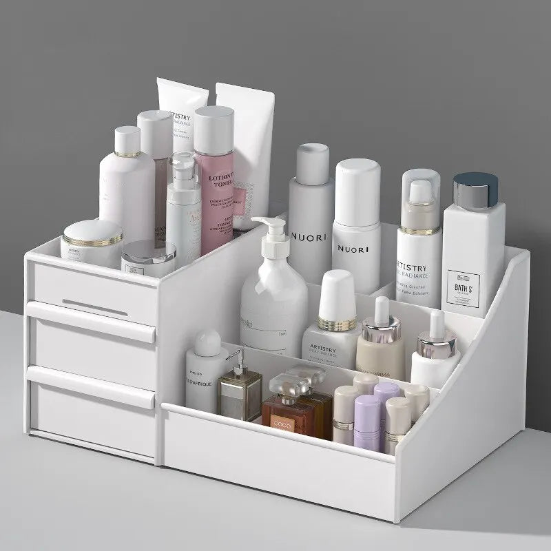 White Drawer Makeup Storage Organizer – Desktop Cosmetic and Skincare Plastic Shelf Box - Vellévia