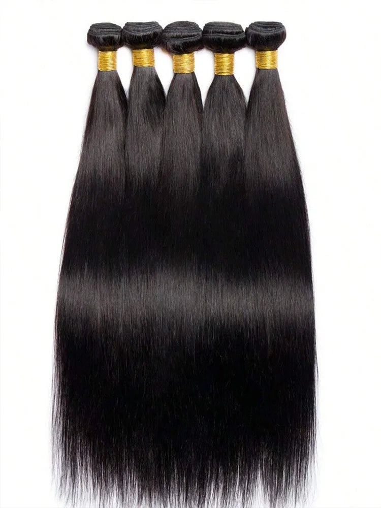 42 Inch Brazilian Bone Straight Human Hair Bundles – Raw Remy Double Weft Weave Extensions (Natural Black) - Vellévia