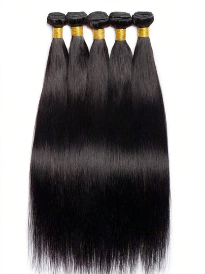 42 Inch Brazilian Bone Straight Human Hair Bundles – Raw Remy Double Weft Weave Extensions (Natural Black) - Vellévia