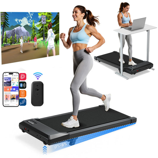 Foldable Under Desk Treadmill 2.5HP – 6% Incline Walking Pad with Remote & LED Display (300lbs Capacity) - Vellévia