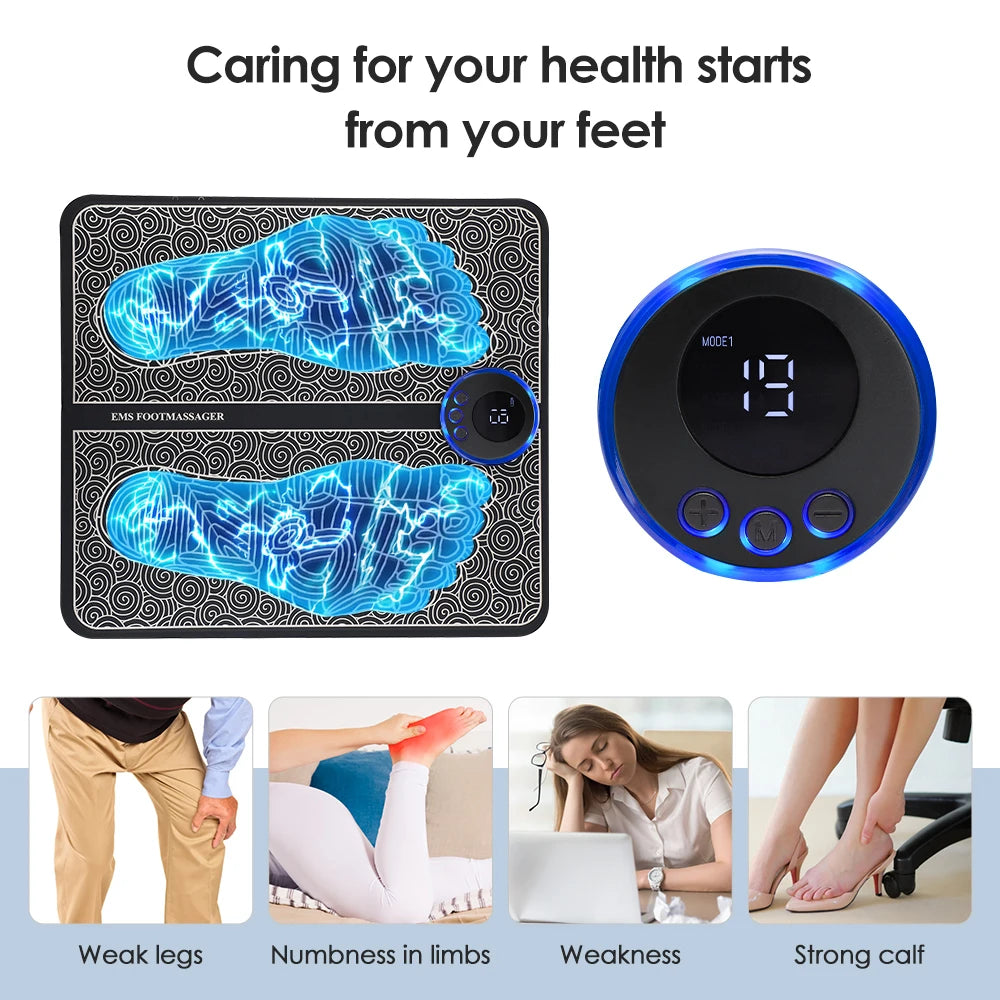 Rechargeable EMS Foot Massager Pad – Electric Muscle Stimulation Mat with Remote Control - Vellévia