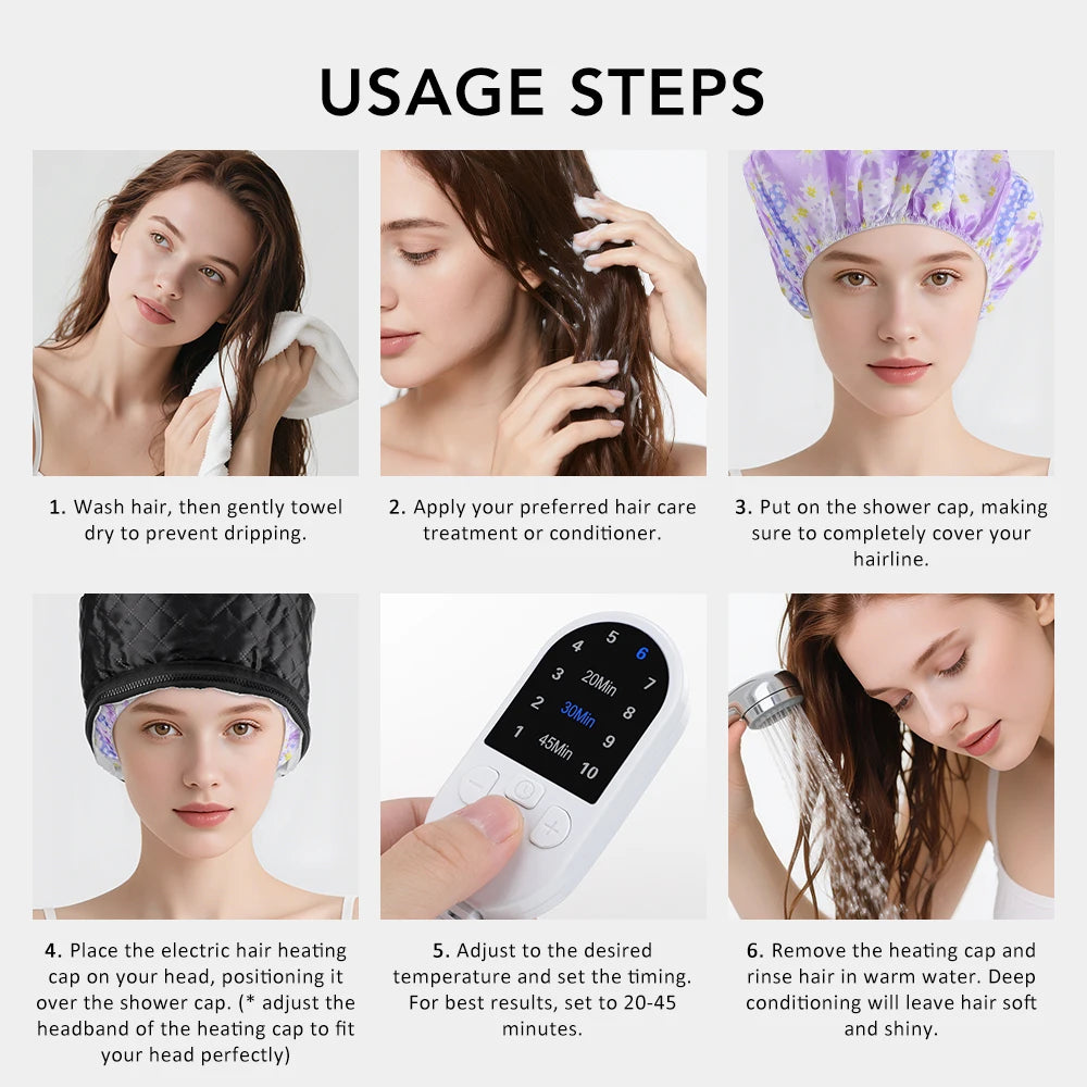 Electric Hair Steamer Cap with 10 Heat Levels – Thermal Deep Conditioning Hair Treatment Hat - Vellévia