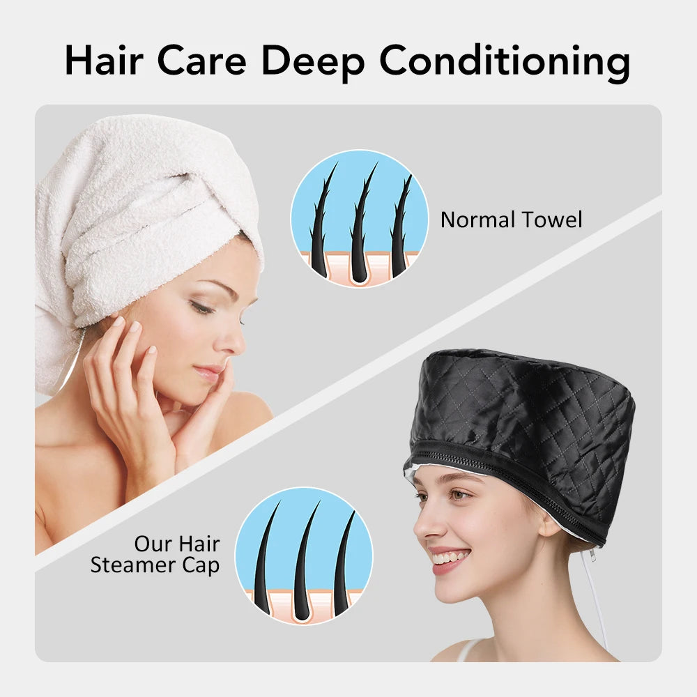 Electric Hair Steamer Cap with 10 Heat Levels – Thermal Deep Conditioning Hair Treatment Hat - Vellévia