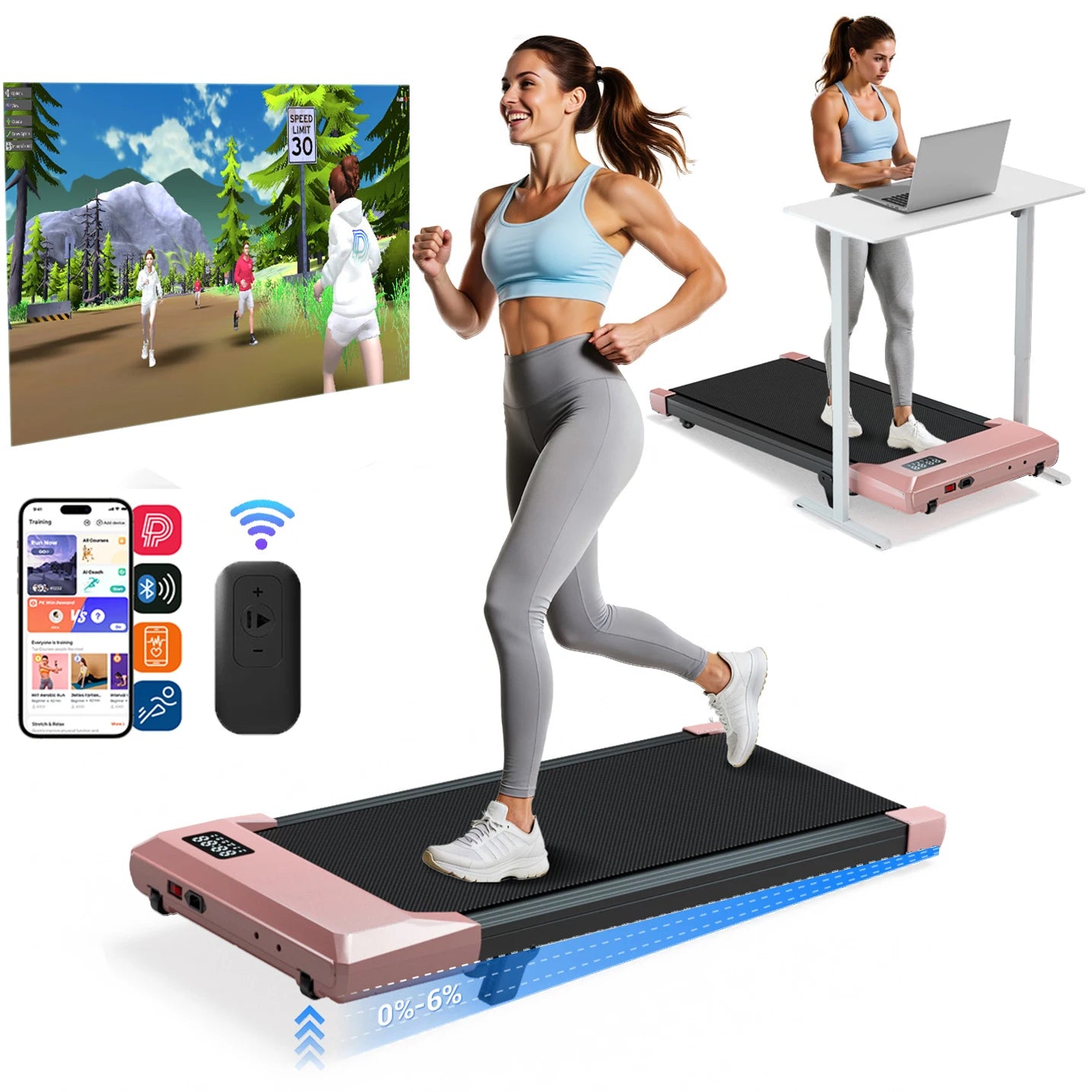 Foldable Under Desk Treadmill 2.5HP – 6% Incline Walking Pad with Remote & LED Display (300lbs Capacity) - Vellévia