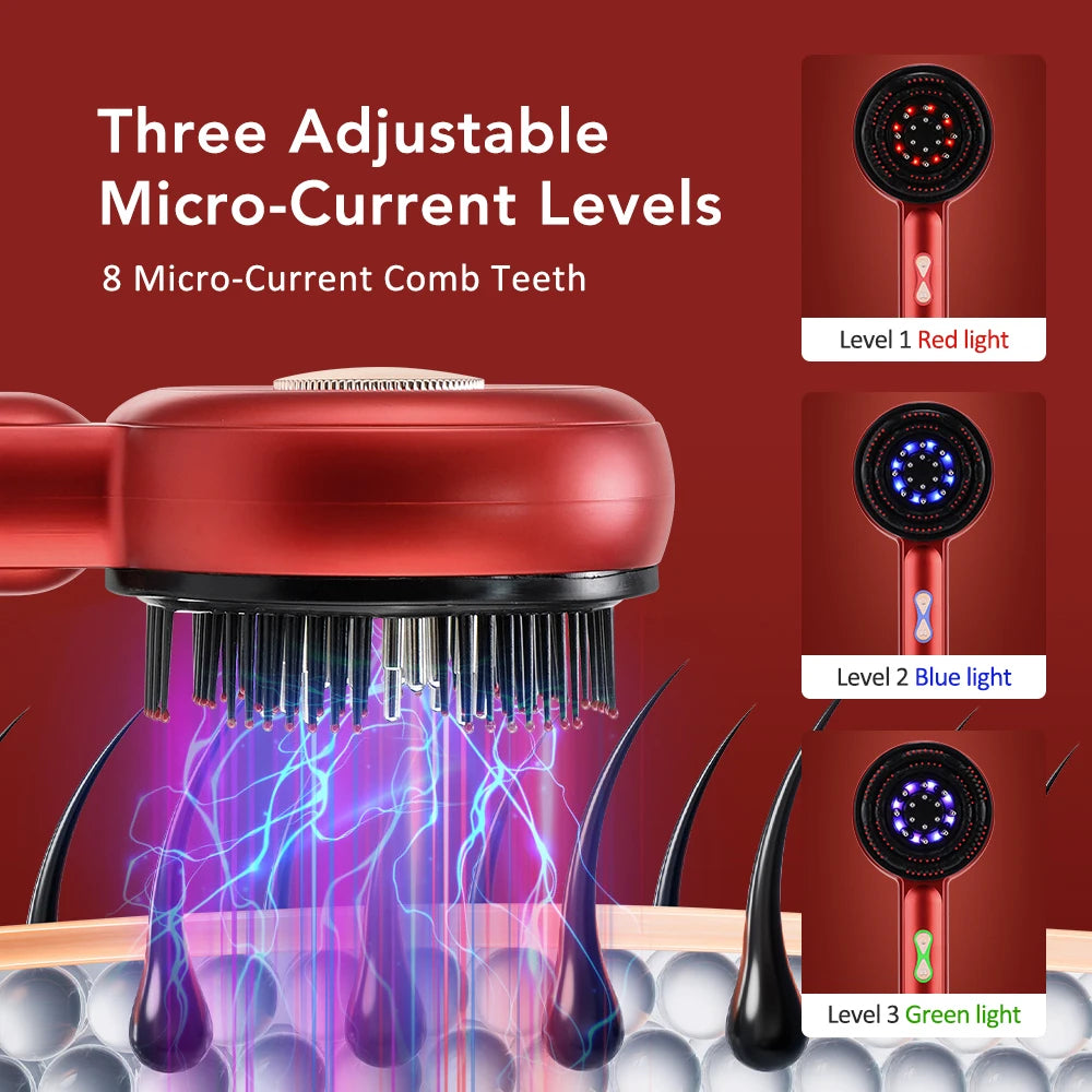 Electric Scalp Massager Hair Growth Comb with Red LED Therapy & Oil Applicator – Microcurrent Kneading Head Massage Brush - Vellévia