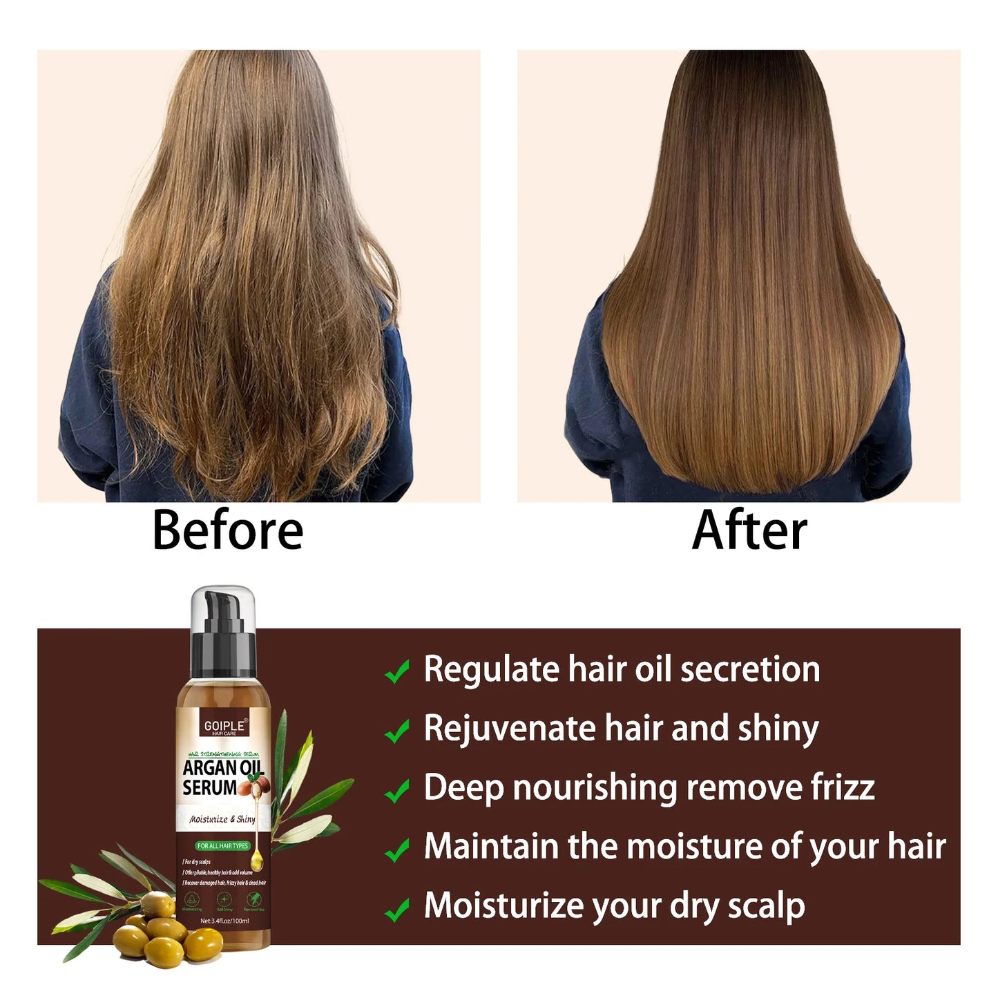 Natural Argan Oil Hair Serum 100ml – Moisturizing and Shine Enhancing Hair Treatment - Vellévia