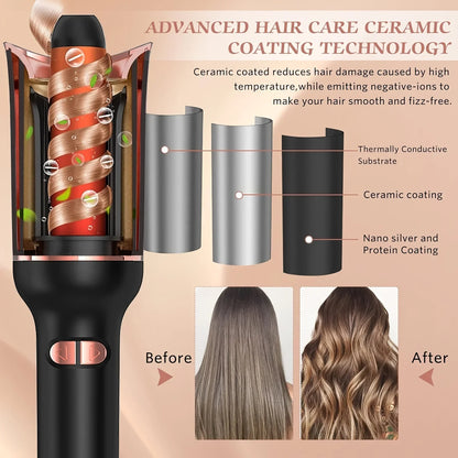 Automatic Hair Curler with Tourmaline Ceramic Barrel – Digital Rotating Curling Iron 160–220°C - Vellévia