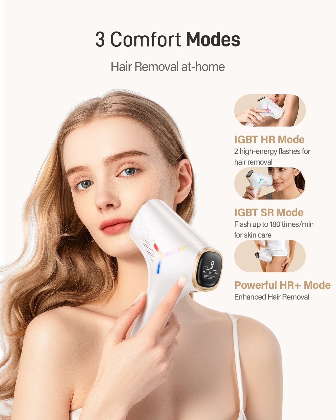 IPL Hair Removal Device with 990,000 Flashes – 9 Energy Levels for Body, Face and Bikini - Vellévia