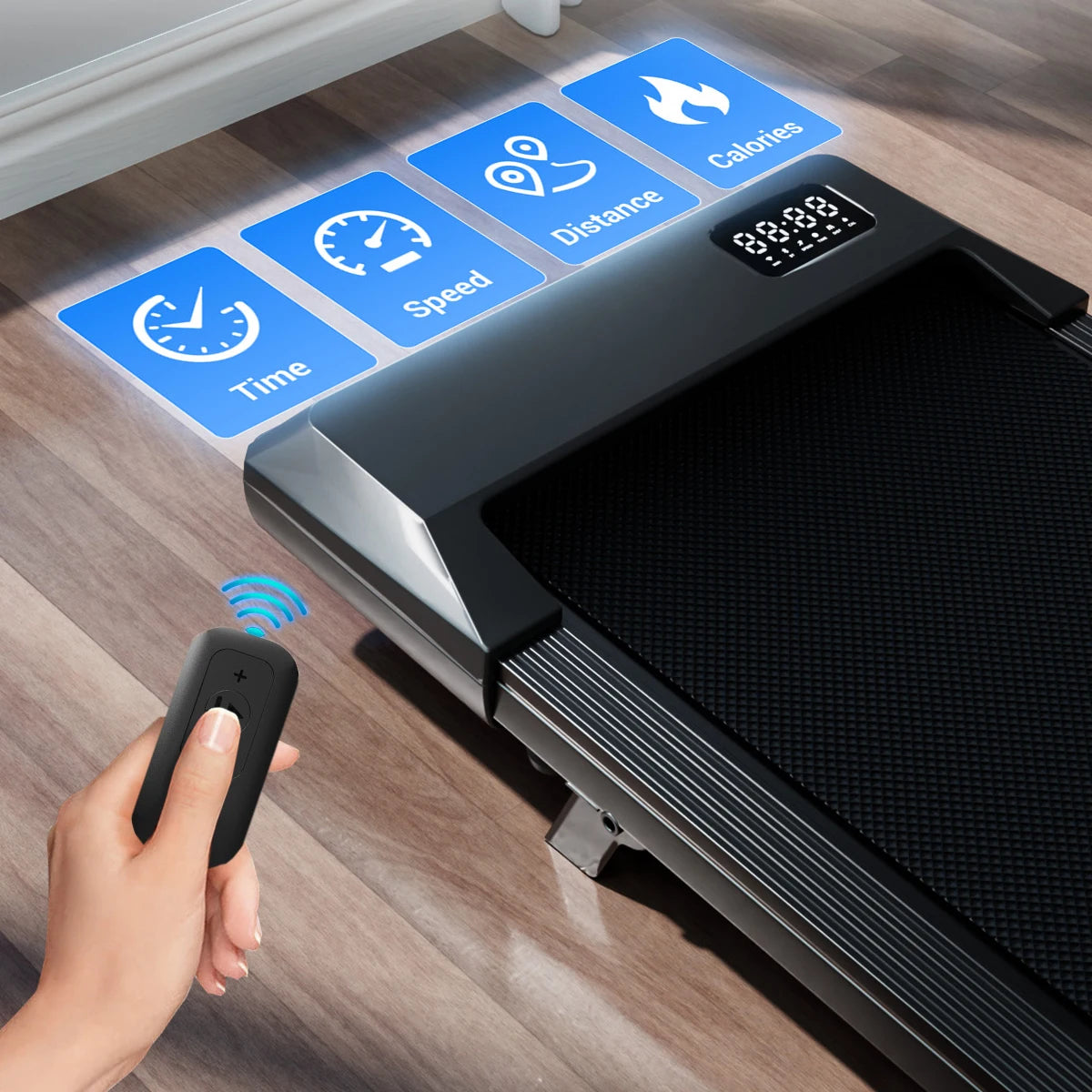 Foldable Under Desk Treadmill 2.5HP – 6% Incline Walking Pad with Remote & LED Display (300lbs Capacity) - Vellévia