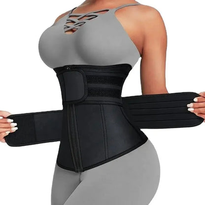 Adjustable Neoprene Waist Trainer for Women – Double Belt Workout Corset with Zipper and Back Support - Vellévia