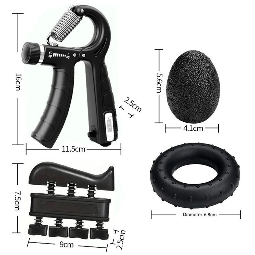 5 Piece Grip Trainer Kit – Adjustable Hand Gripper Set with Finger Exerciser, Stress Ball & Forearm Ring - Vellévia