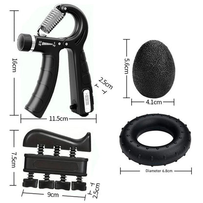 5 Piece Grip Trainer Kit – Adjustable Hand Gripper Set with Finger Exerciser, Stress Ball & Forearm Ring - Vellévia
