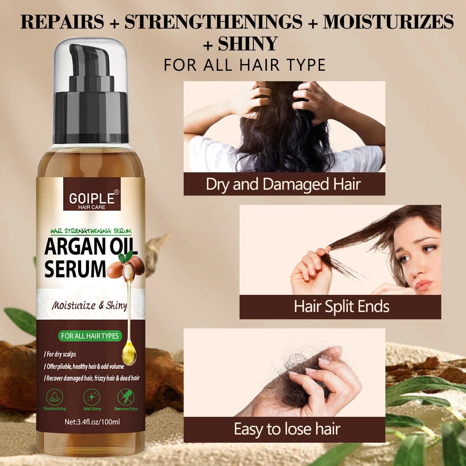 Natural Argan Oil Hair Serum 100ml – Moisturizing and Shine Enhancing Hair Treatment - Vellévia