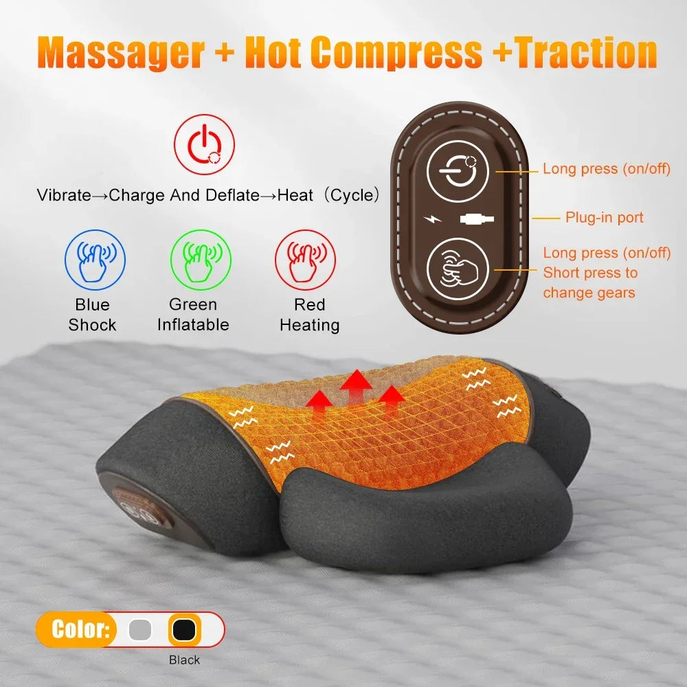 Electric Neck Massager Pillow with Heat & Vibration – Cervical Support Relaxation Cushion - Vellévia