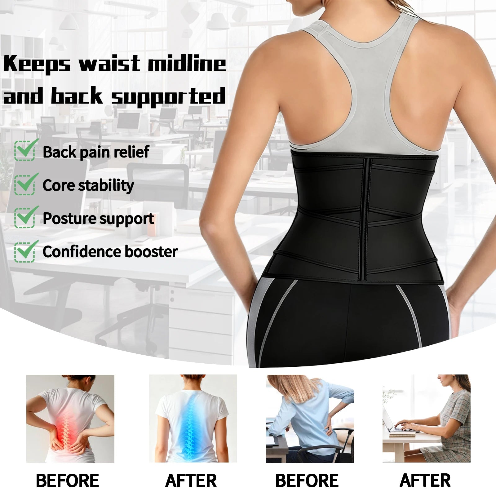 Adjustable Neoprene Waist Trainer for Women – Double Belt Workout Corset with Zipper and Back Support - Vellévia