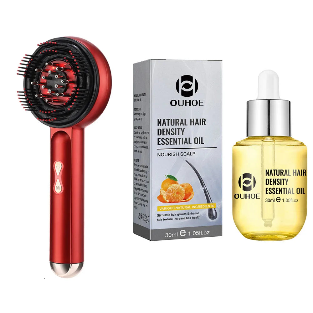 Electric Scalp Massager Hair Growth Comb with Red LED Therapy & Oil Applicator – Microcurrent Kneading Head Massage Brush - Vellévia