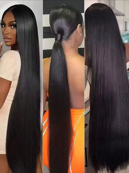 42 Inch Brazilian Bone Straight Human Hair Bundles – Raw Remy Double Weft Weave Extensions (Natural Black) - Vellévia