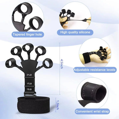 5 Piece Grip Trainer Kit – Adjustable Hand Gripper Set with Finger Exerciser, Stress Ball & Forearm Ring - Vellévia
