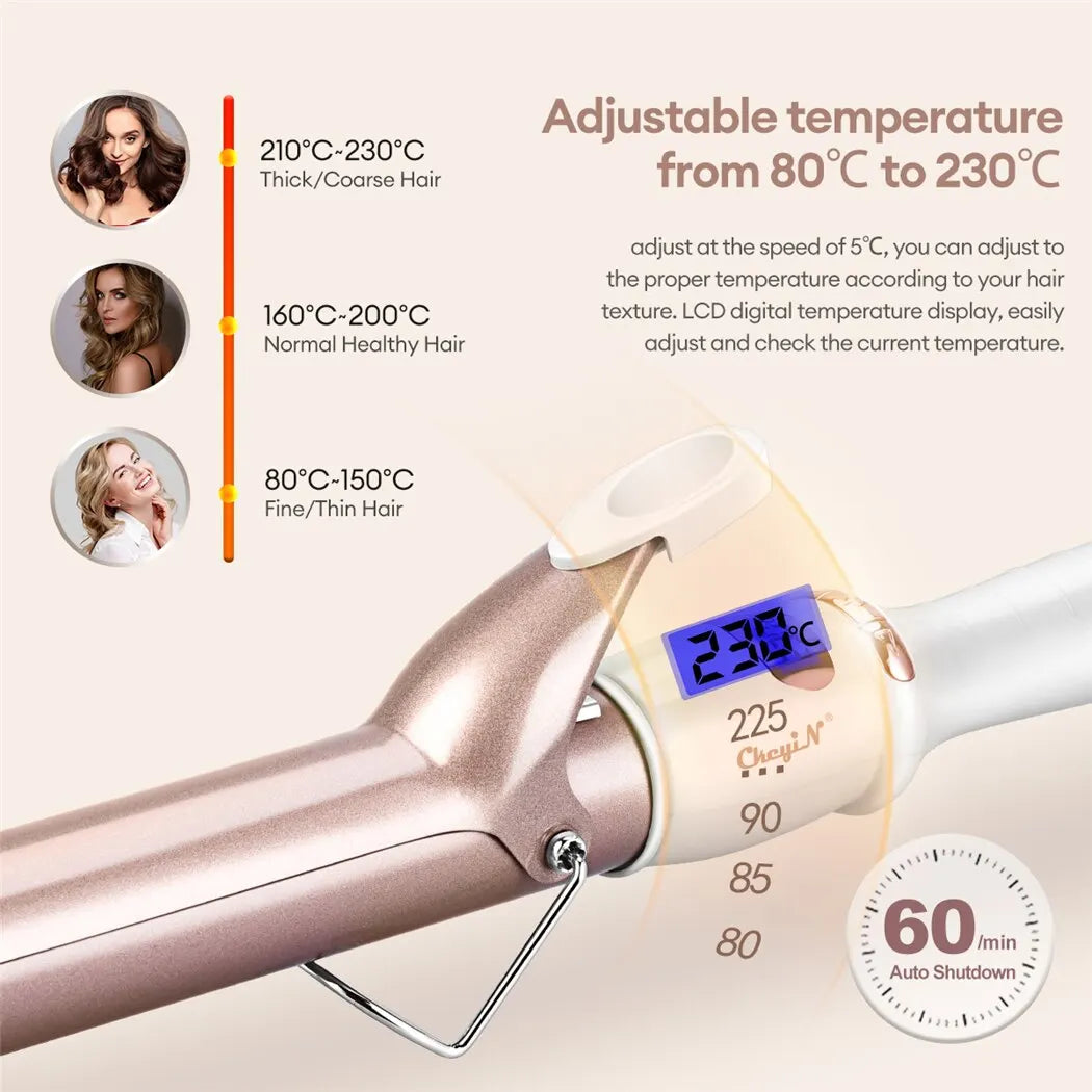 32mm / 38mm Ceramic Curling Iron – Professional Adjustable Temperature Hair Curler (Dual Voltage) - Vellévia