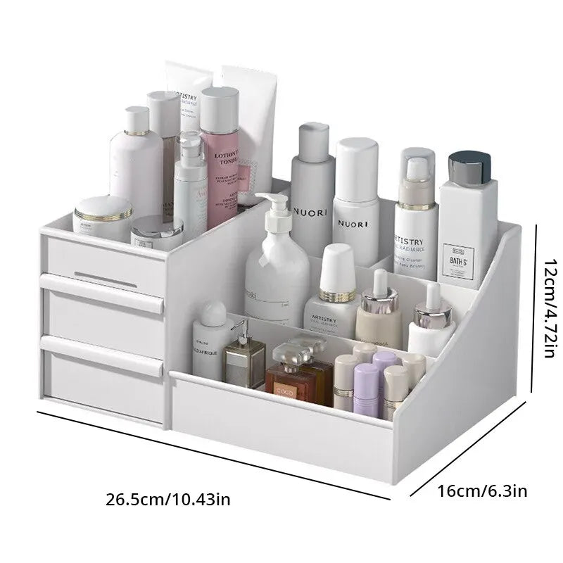 White Drawer Makeup Storage Organizer – Desktop Cosmetic and Skincare Plastic Shelf Box - Vellévia