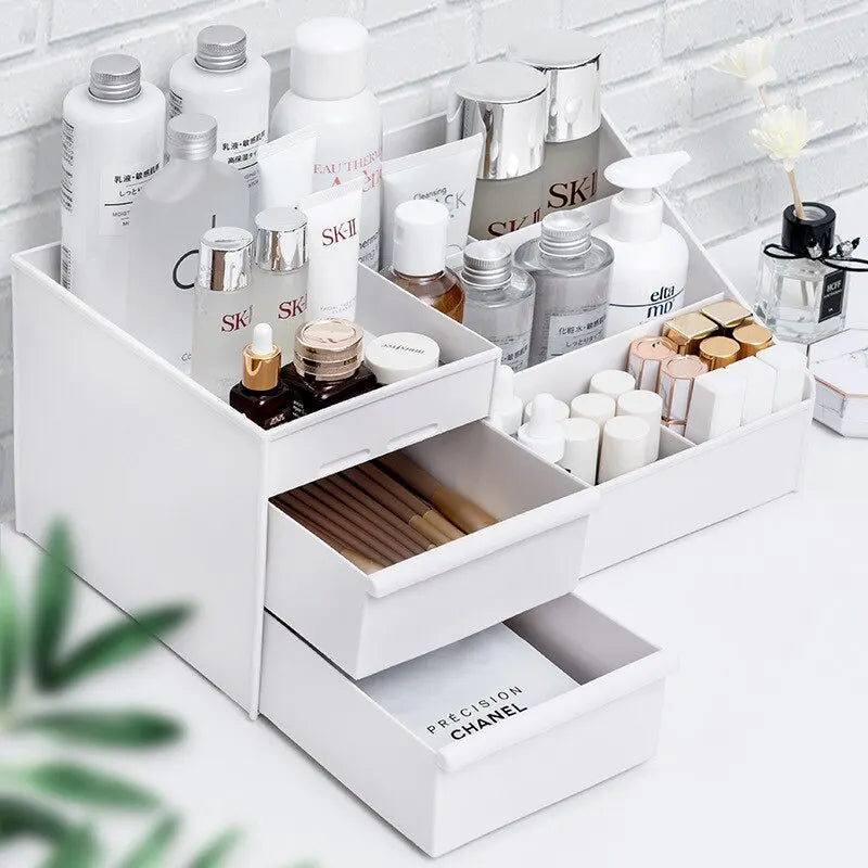 White Drawer Makeup Storage Organizer – Desktop Cosmetic and Skincare Plastic Shelf Box - Vellévia