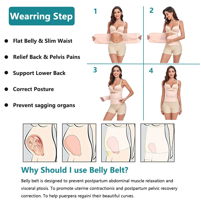 Postpartum Abdominal Binder with Back Support – Adjustable C-Section Recovery Belly Wrap for Women - Vellévia