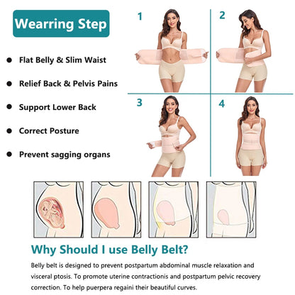 Postpartum Abdominal Binder with Back Support – Adjustable C-Section Recovery Belly Wrap for Women - Vellévia