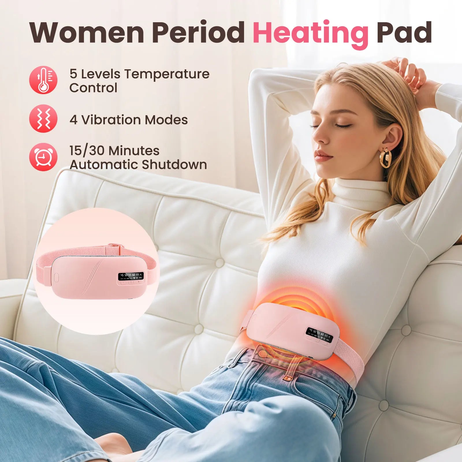 Electric Menstrual Heating Belt with Vibration – 5 Temperature Modes & Smart Timer Waist Heating Pad - Vellévia