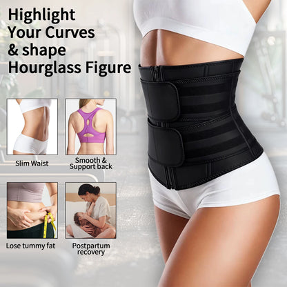 Adjustable Neoprene Waist Trainer for Women – Double Belt Workout Corset with Zipper and Back Support - Vellévia
