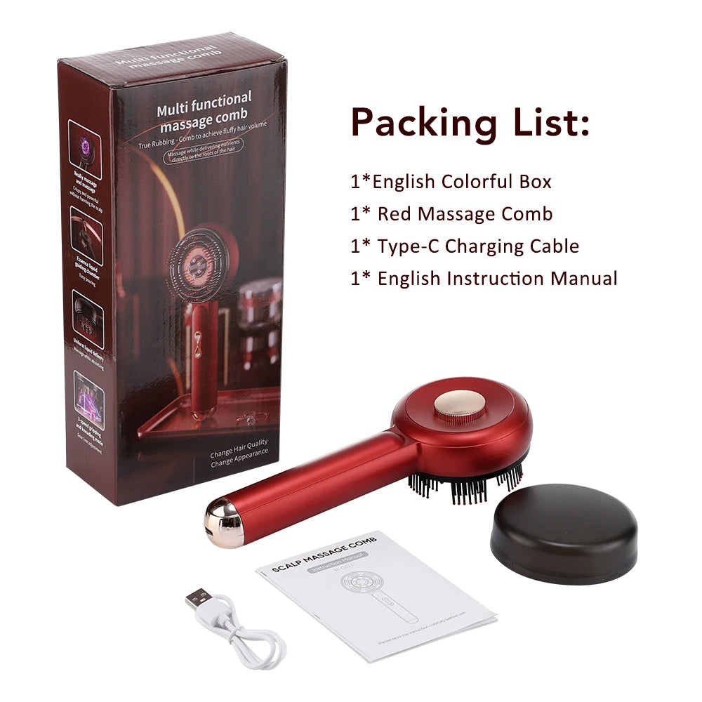 Electric Scalp Massager Hair Growth Comb with Red LED Therapy & Oil Applicator – Microcurrent Kneading Head Massage Brush - Vellévia