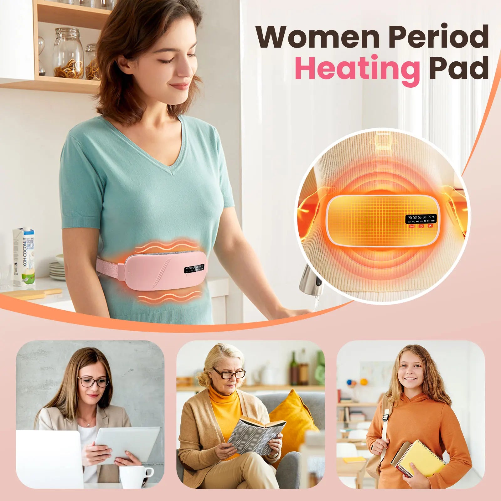 Electric Menstrual Heating Belt with Vibration – 5 Temperature Modes & Smart Timer Waist Heating Pad - Vellévia