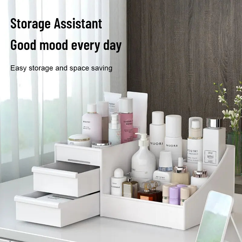 White Drawer Makeup Storage Organizer – Desktop Cosmetic and Skincare Plastic Shelf Box - Vellévia