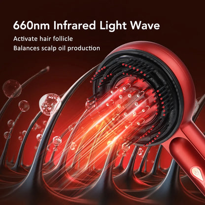Electric Scalp Massager Hair Growth Comb with Red LED Therapy & Oil Applicator – Microcurrent Kneading Head Massage Brush - Vellévia