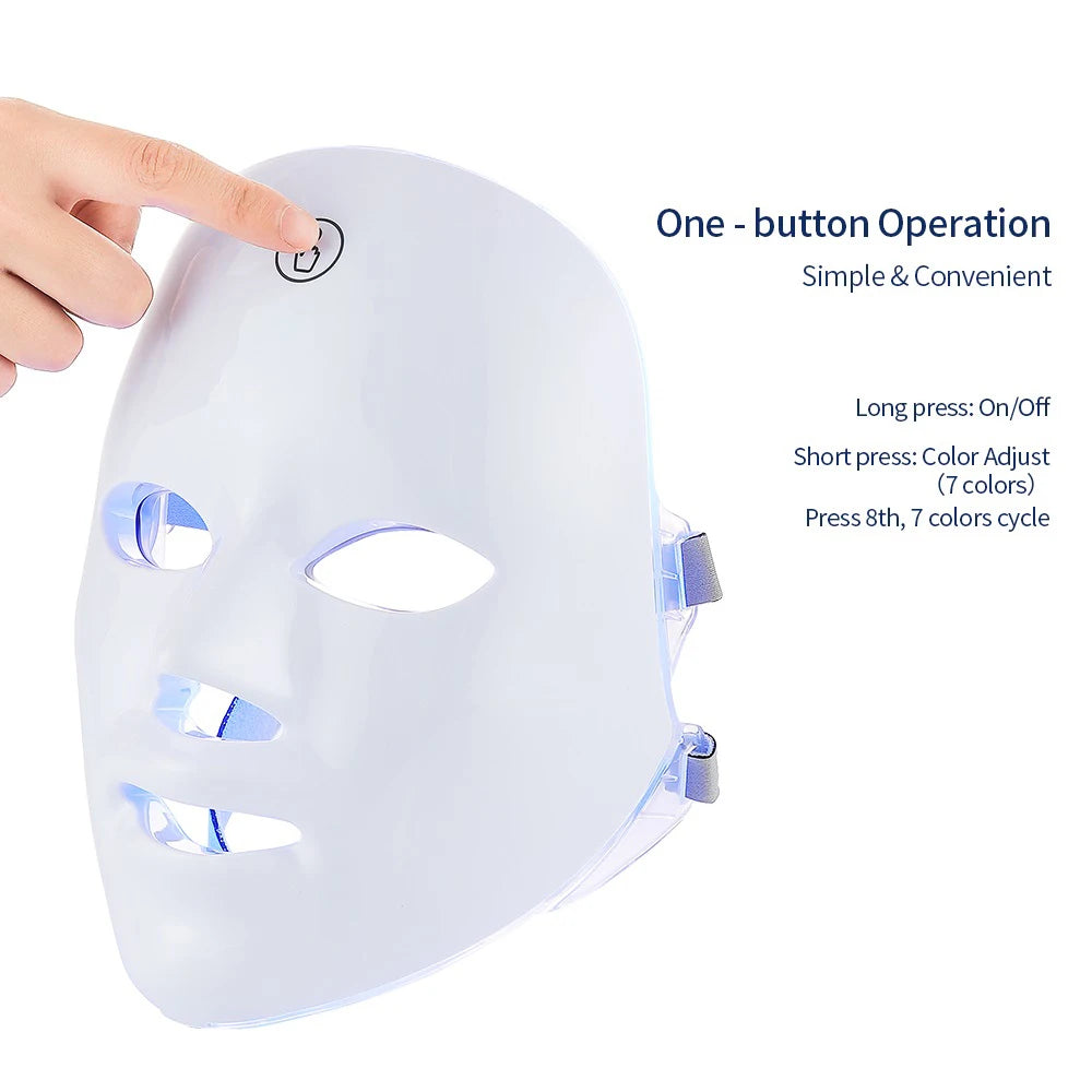 Rechargeable 7 Color LED Facial Mask – Photon Light Therapy Beauty Mask for Home Skincare - Vellévia